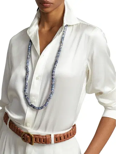 Polo Ralph Lauren Women's Silk Classic-Fit Shirt - Trophy Cream | Thumbnail 5