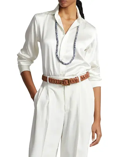 Polo Ralph Lauren Women's Silk Classic-Fit Shirt - Trophy Cream | Thumbnail 6