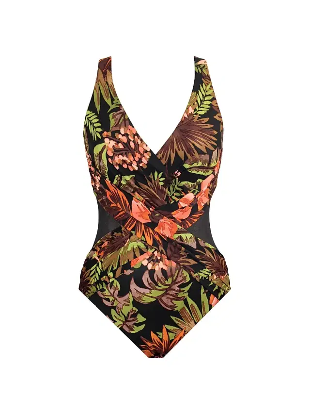 Miraclesuit Swim Women's Botanico Crossover One-Piece Swimsuit - Black Multi - Size 14