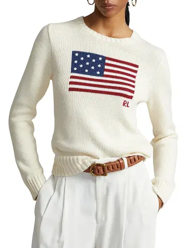 Polo Ralph Lauren Women's Flag Cotton Crewneck Sweater - Cream | Thumbnail 3