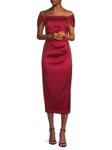 Aidan Mattox Women's Stretch Mikado Off-the-Shoulder Midi-Dress - Matador Red - Size 16 | Thumbnail 2