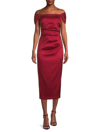 Aidan Mattox Women's Stretch Mikado Off-the-Shoulder Midi-Dress - Matador Red - Size 16 | Thumbnail 3