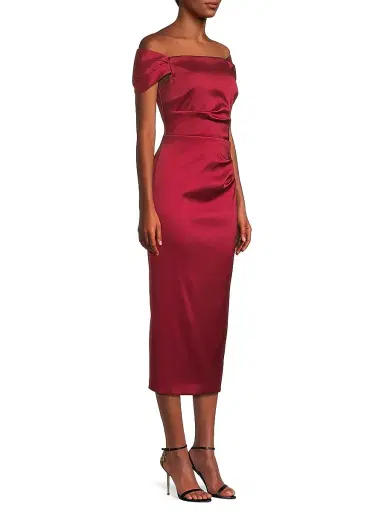 Aidan Mattox Women's Stretch Mikado Off-the-Shoulder Midi-Dress - Matador Red - Size 16 | Thumbnail 4