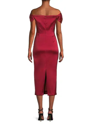 Aidan Mattox Women's Stretch Mikado Off-the-Shoulder Midi-Dress - Matador Red - Size 16 | Thumbnail 5