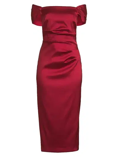 Aidan Mattox Women's Stretch Mikado Off-the-Shoulder Midi-Dress - Matador Red - Size 16 | Thumbnail 1