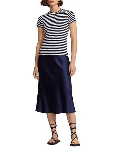 Polo Ralph Lauren Women's Stripe Rib-Knit Cotton T-Shirt | Thumbnail 2 Polo Ralph Lauren Women's Stripe Rib-Knit Cotton T-Shirt | Thumbnail 2