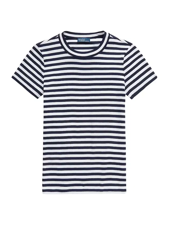 Polo Ralph Lauren Women's Stripe Rib-Knit Cotton T-Shirt - Cruise Navy White