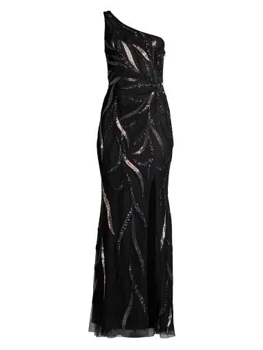 Aidan Mattox Women's One-Shoulder Beaded Slit Gown - Black | Thumbnail 1