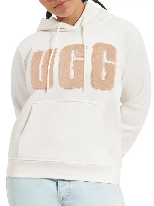 UGG Women's Rey Fuzzy Logo Cotton-Blend Hoodie - Nimbus Sand