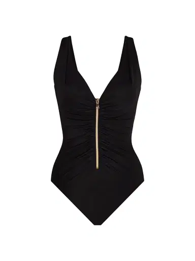 Miraclesuit Swim Women's Razzle Dazzle Zip One-Piece Swimsuit - Black - Size 16 | Thumbnail 1