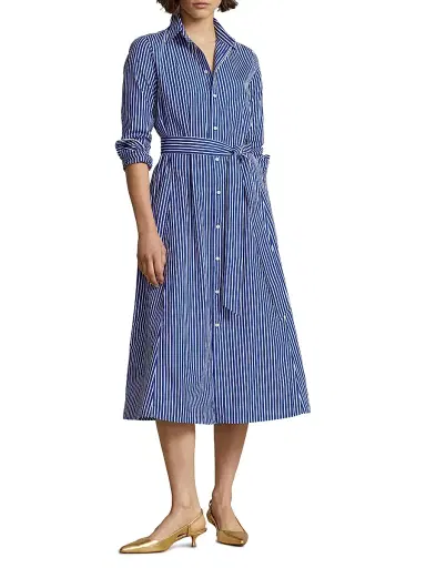 Polo Ralph Lauren Women's Striped Cotton Shirtdress - Bright Navy White | Thumbnail 3