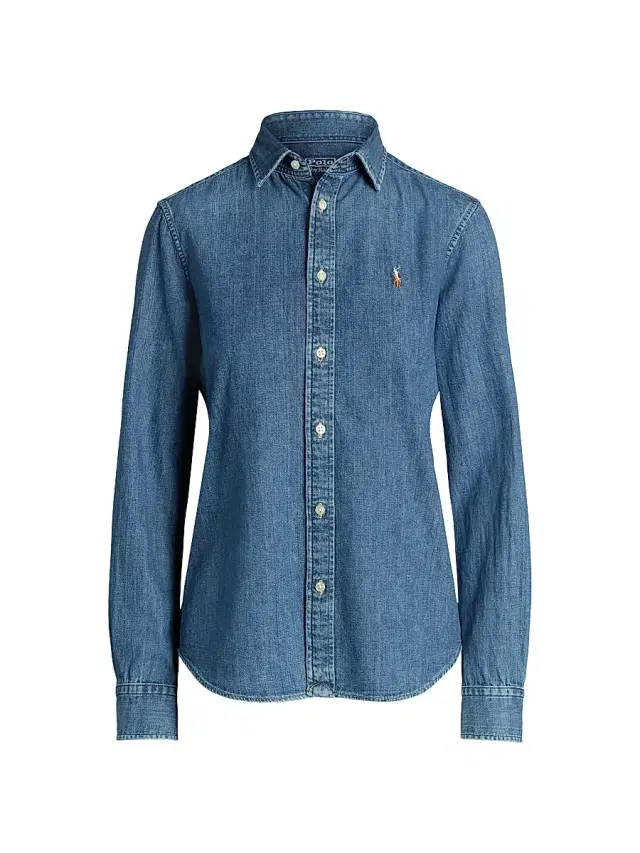 Polo Ralph Lauren Women's Embroidered-Logo Denim Shirt - Merced Wash