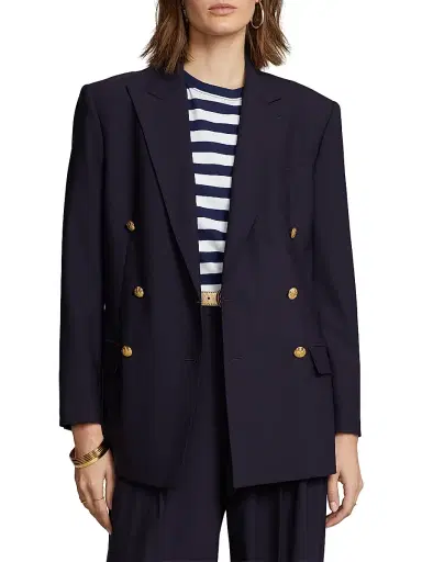 Polo Ralph Lauren Women's Double-Breasted Wool-Blend Blazer - Navy | Thumbnail 3