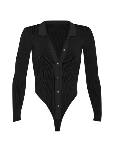 SEROYA Women's Nala Ribbed Knit Bodysuit - Black | Thumbnail 5