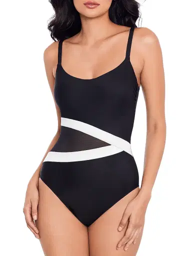 Miraclesuit Swim Women's Spectra Lyra One-Piece Swimsuit - Black White - Size 8 | Thumbnail 2