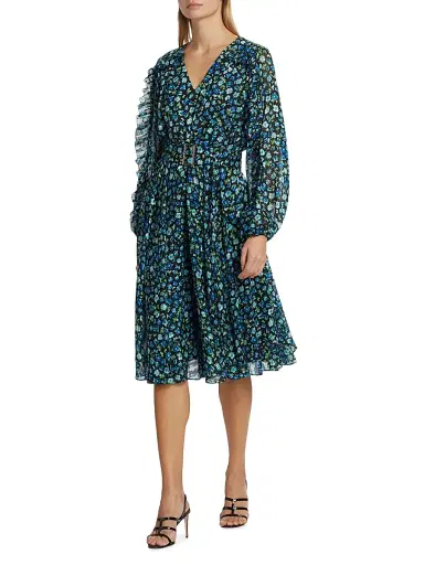 Elie Tahari Women's Annika Floral Belted Midi-Dress - Forget Me Not Print | Thumbnail 2