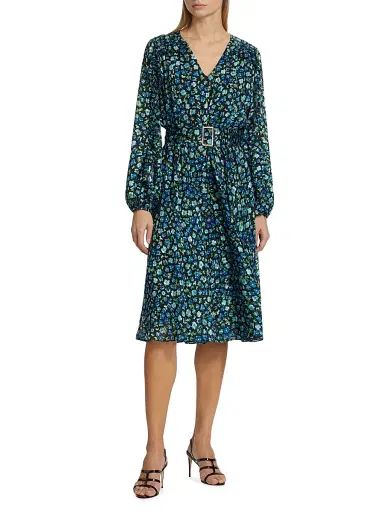 Elie Tahari Women's Annika Floral Belted Midi-Dress - Forget Me Not Print | Thumbnail 3