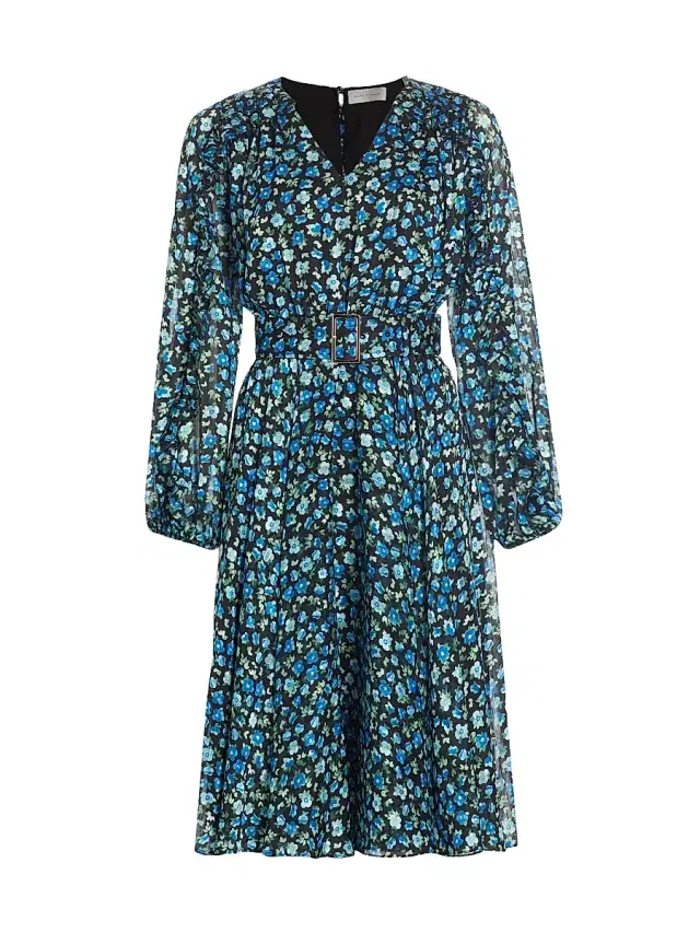 Elie Tahari Women's Annika Floral Belted Midi-Dress - Forget Me Not Print