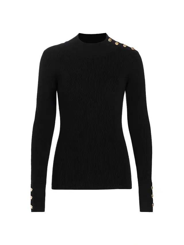 Elie Tahari Women's Naya Button-Detailed Rib-Knit Sweater - Noir