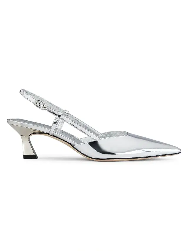 Stuart Weitzman Women's Vinnie 50MM Metallic Patent Leather Pumps - Silver
