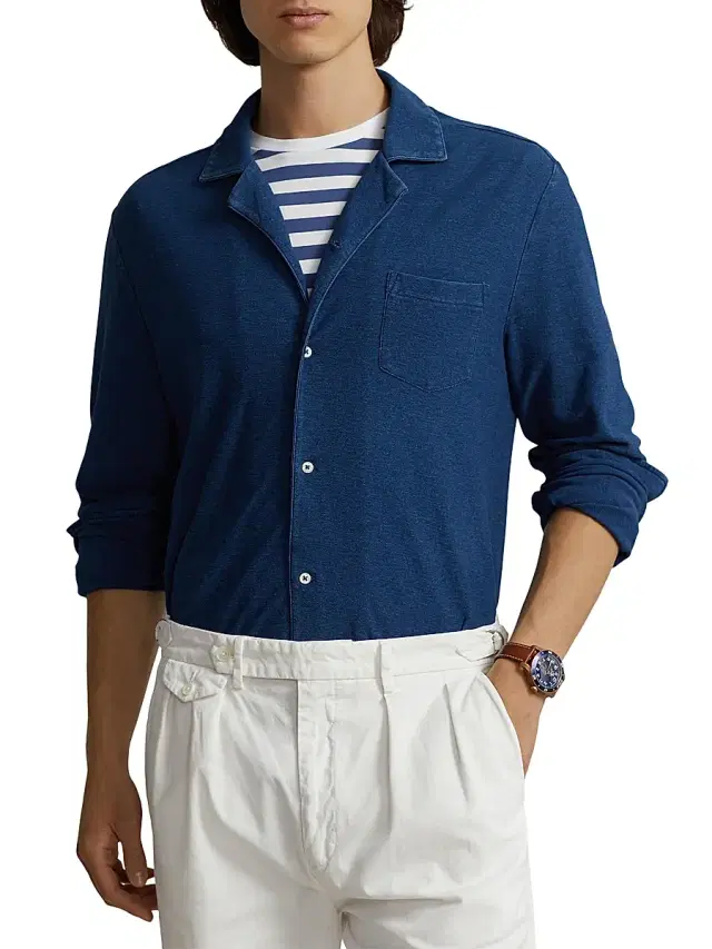 Polo Ralph Lauren Men's Long-Sleeve Cotton Camp Sport Shirt - Medium Indigo