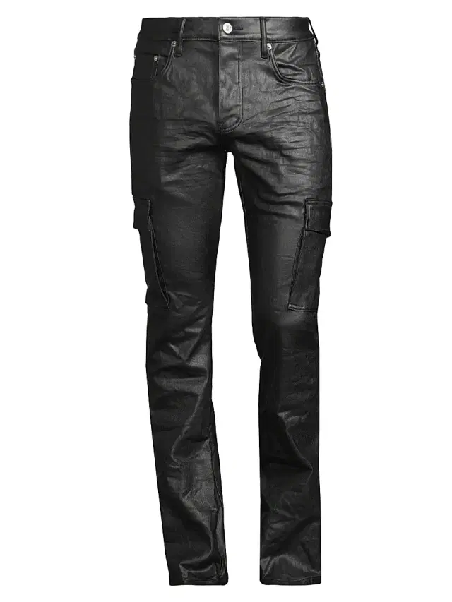 Purple Brand Men's Coated Flared Stretch Cargo Pants - Black