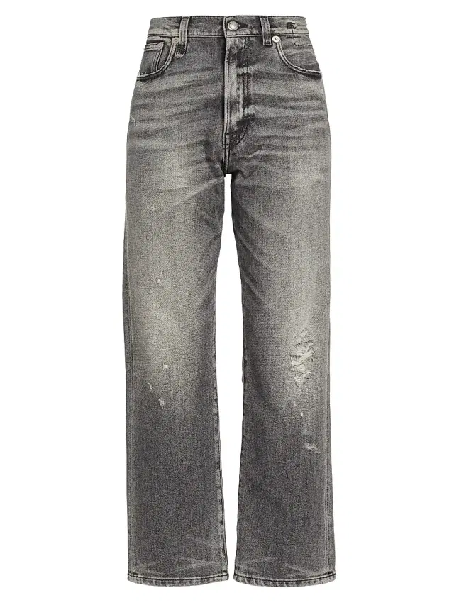R13 Women's Distressed Straight-Leg Boyfriend Jeans - Vintage Grey