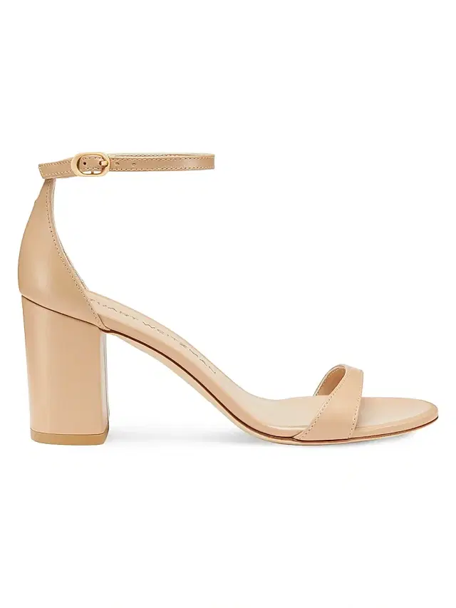 Stuart Weitzman Women's Nudist Block 75MM Leather Sandals - Beige