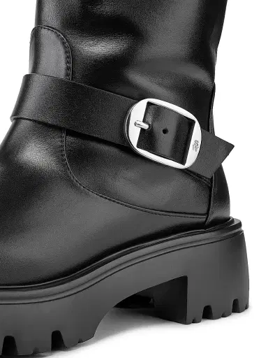 Stuart Weitzman Women's Emerson 50MM Buckle-Accented Leather Tall Boots - Black | Thumbnail 5 Stuart Weitzman Women's Emerson 50MM Buckle-Accented Leather Tall Boots - Black | Thumbnail 5
