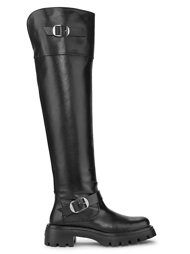 Women's Emerson 50MM Buckle-Accented Leather Tall Boots - Black