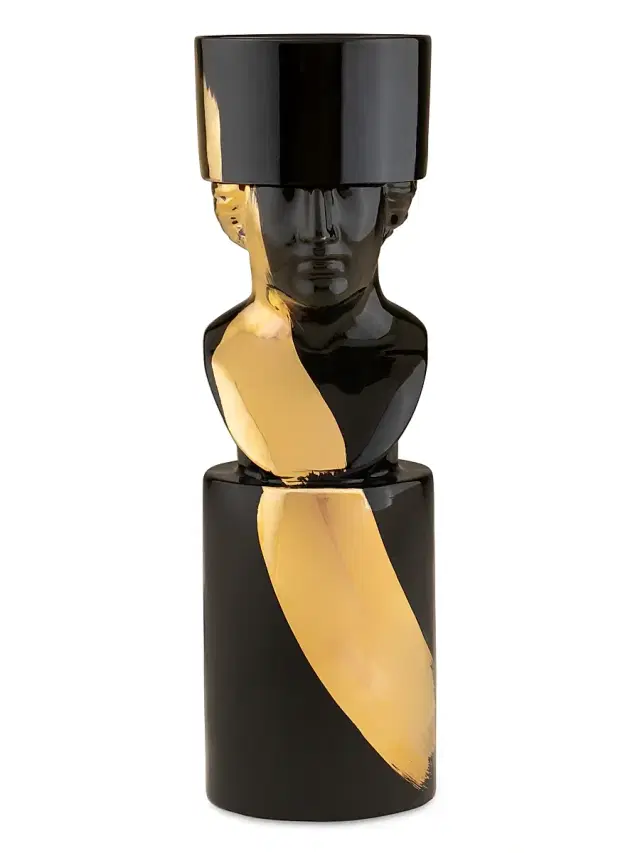 Ginori 1735 LCDC Letterator Porcelain Candle Holder - Charcoal Gold