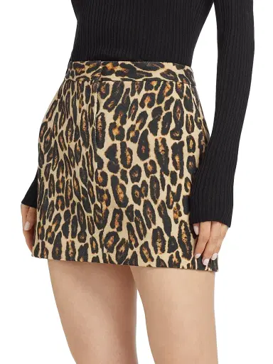 Theory Women's Leopard Wool Low-Rise Miniskirt - Beige Multi | Thumbnail 4