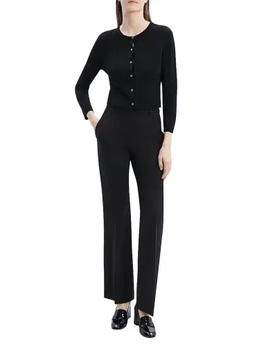 Theory Women's Merino Wool Crop Cardigan - Black | Thumbnail 2