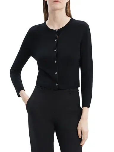 Theory Women's Merino Wool Crop Cardigan - Black | Thumbnail 3