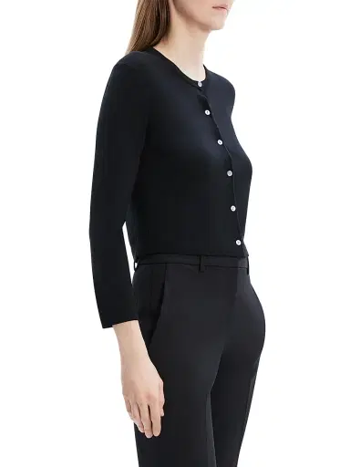 Theory Women's Merino Wool Crop Cardigan - Black | Thumbnail 4