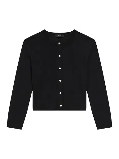 Theory Women's Merino Wool Crop Cardigan - Black | Thumbnail 1