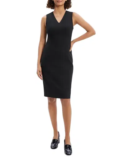 Theory Women's Slim V-Neck Midi-Dress - Black | Thumbnail 2