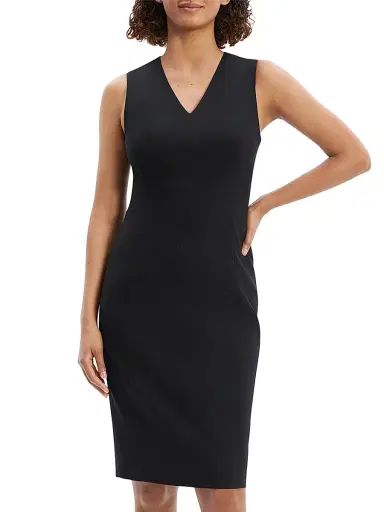 Theory Women's Slim V-Neck Midi-Dress - Black | Thumbnail 3