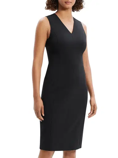 Theory Women's Slim V-Neck Midi-Dress - Black | Thumbnail 4