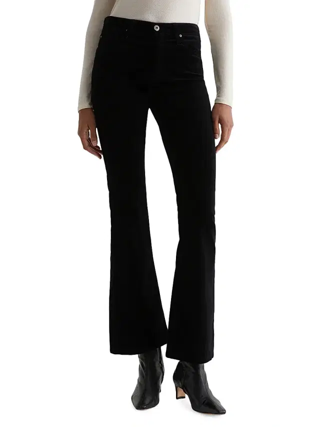 AG Jeans Women's Farrah Stretch-Velvet High-Rise Boot-Cut Pants - Super Black