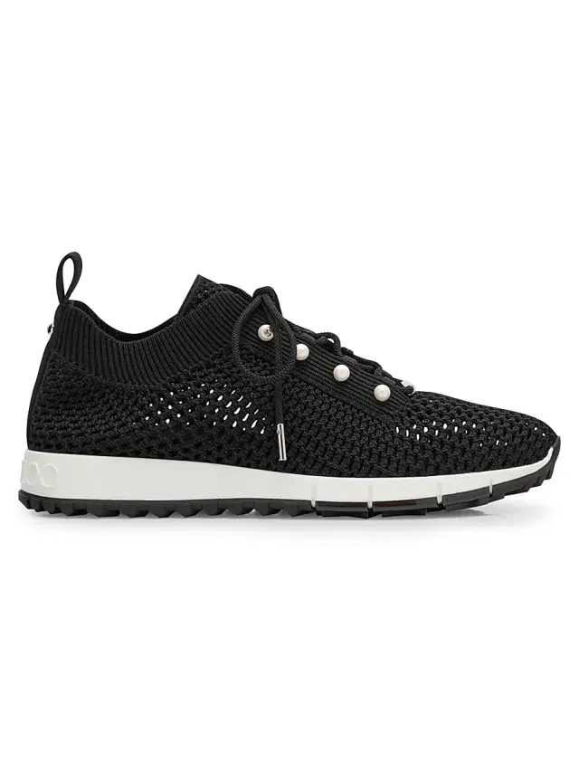 Women's Veles Faux Pearl-Embellished Crocheted Sneakers - Black