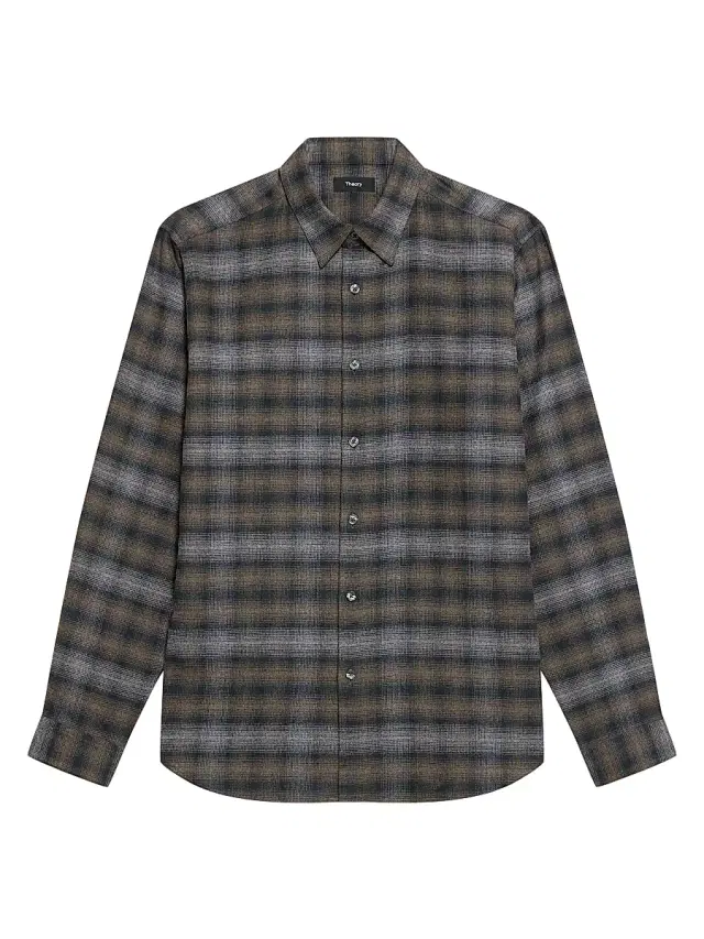 Theory Men's Irving Shadow Plaid Flannel Shirt - Duffle Melange