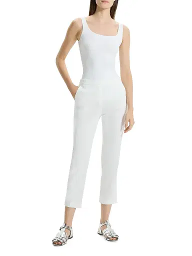 Theory Women's Linen-Blend Slim-Fit Pants - White | Thumbnail 2