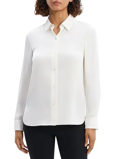 Theory Women's Straight Silk Button-Front Shirt - | Thumbnail 3 Theory Women's Straight Silk Button-Front Shirt - | Thumbnail 3
