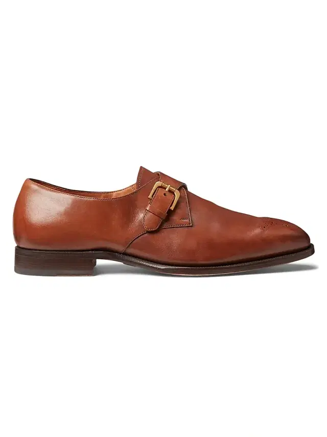 Ralph Lauren Purple Label Men's Darnell Burnished Monk-Strap Shoes - Tan - Size 7