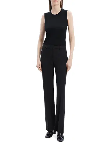 Theory Women's Stretch Wool Straight Full-Length Trousers - Black | Thumbnail 2