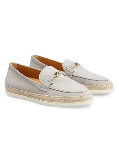 Tod's Women's Suede & Raffia Loafers - Grigio Vapore - Size 9.5 | Thumbnail 2 Tod's Women's Suede & Raffia Loafers - Grigio Vapore - Size 9.5 | Thumbnail 2