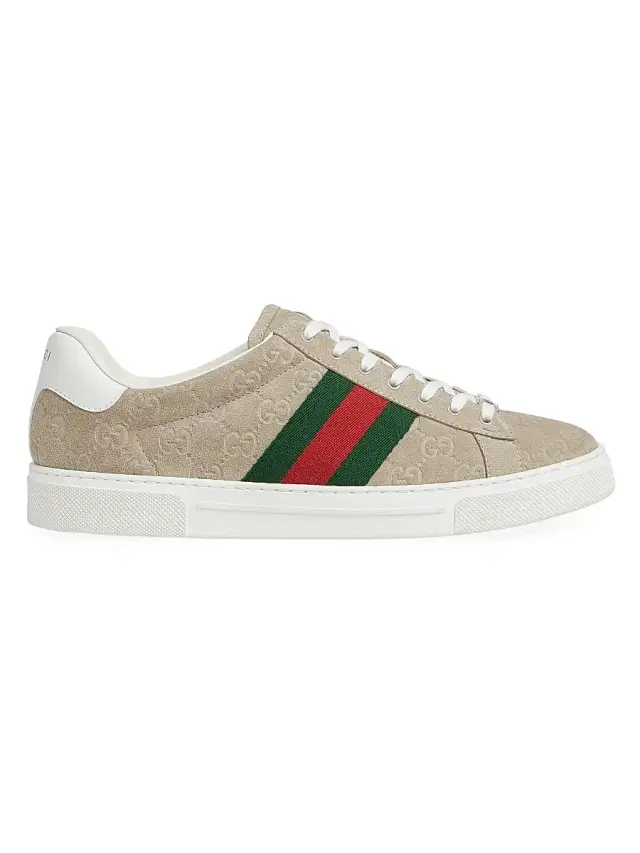 Gucci Men's Ace GG Suede Sneakers - Oatmeal