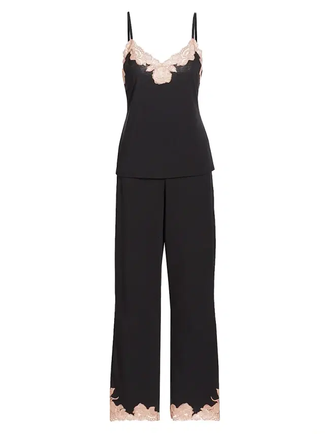 Josie Natori Women's Imagine Lace-Jersey Pajamas - Black Rose