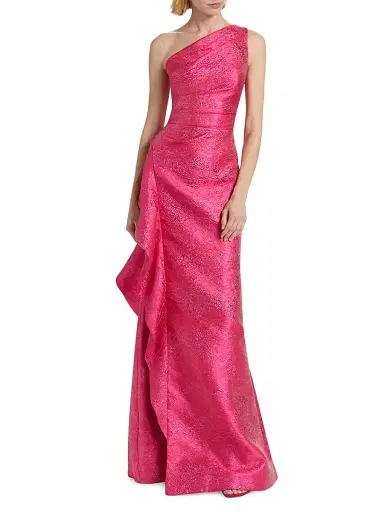 Teri Jon by Rickie Freeman Women's Jacquard One-Shoulder Ruffle Column Gown - Hot Pink - Size 18 | Thumbnail 3 Teri Jon by Rickie Freeman Women's Jacquard One-Shoulder Ruffle Column Gown - Hot Pink - Size 18 | Thumbnail 3